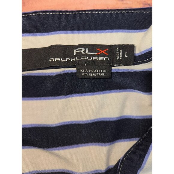 RLX Ralph Lauren Mens Striped Polo Shirt Large Navy Short Sleeve - Picture 5 of 7